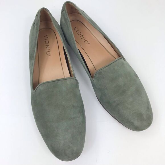 Vionic WILLA Olive Green Suede Leather Orthotic Classic Slip On Loafer - Picture 1 of 16